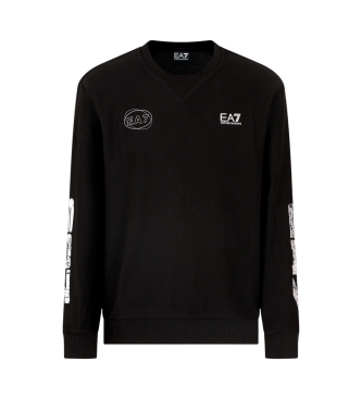 EA7 Baumwoll-Sweatshirt mit Rundhalsausschnitt aus der Grafik-Serie schwarz