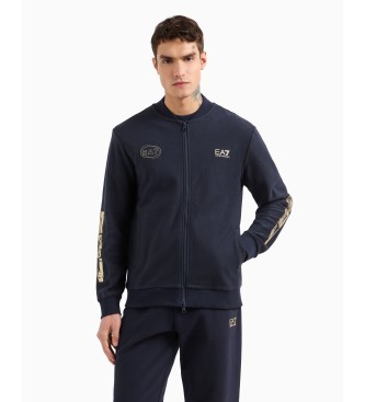 EA7 Zip-up cotton sweatshirt from the graphic navy series