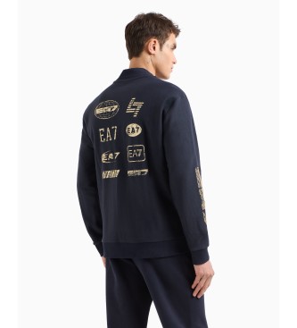 EA7 Zip-up cotton sweatshirt from the graphic navy series