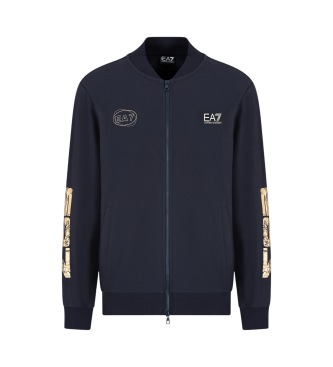 EA7 Zip-up cotton sweatshirt from the graphic navy series