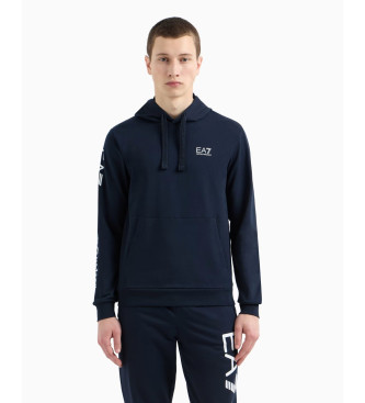 EA7 Cotton hooded zip hoodie Logo Series navy