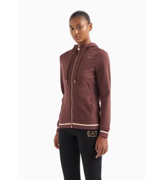 EA7 Core Lady brown stretch cotton hooded sweatshirt with hood