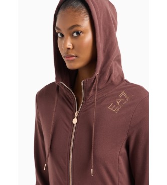 EA7 Core Lady brown stretch cotton hooded sweatshirt with hood