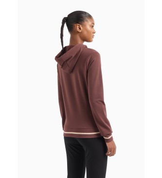 EA7 Core Lady brown stretch cotton hooded sweatshirt with hood