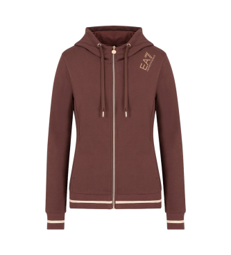 EA7 Core Lady brown stretch cotton hooded sweatshirt with hood