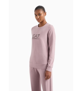 EA7 Glnsande sweatshirt med rund hals i rosa stretchbomull