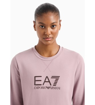 EA7 Glnzendes Sweatshirt mit Rundhalsausschnitt aus rosa Stretch-Baumwolle