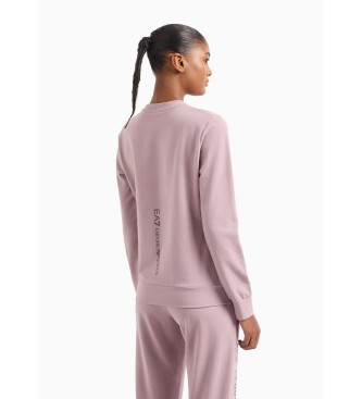 EA7 Glnzendes Sweatshirt mit Rundhalsausschnitt aus rosa Stretch-Baumwolle