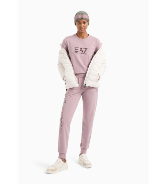 EA7 Glnzendes Sweatshirt mit Rundhalsausschnitt aus rosa Stretch-Baumwolle