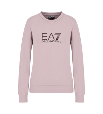 EA7 Glnzendes Sweatshirt mit Rundhalsausschnitt aus rosa Stretch-Baumwolle