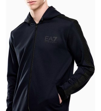 EA7 SweatshirtStretch technical twill hooded sweatshirt Gold Label navy