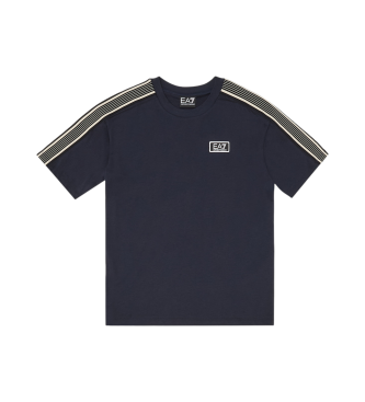 EA7 7 Lines T-Shirt mit Rundhalsausschnitt aus Baumwolle in navy