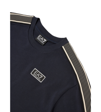 EA7 7 Lines T-Shirt mit Rundhalsausschnitt aus Baumwolle in navy