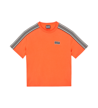 EA7 T-shirt met ronde hals 7 Lines in oranje katoen