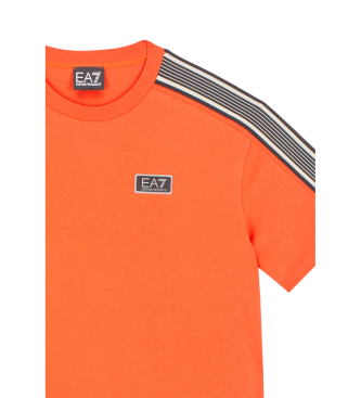 EA7 T-shirt met ronde hals 7 Lines in oranje katoen