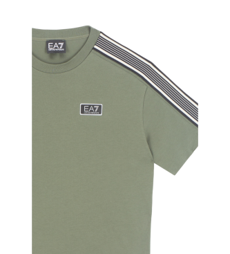 EA7 T-shirt Girocollo 7 Righe in Cotone Verde