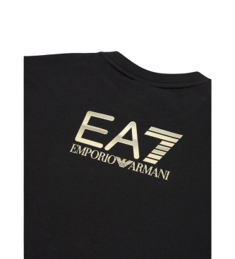 EA7 Logo Series t-shirt med rund hals i sort bomuld