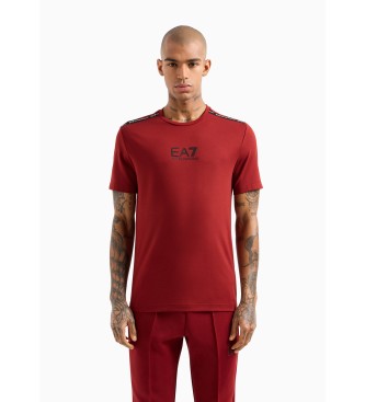 EA7 Logo Series crew neck t-shirt in burgundy viscose stretch blend