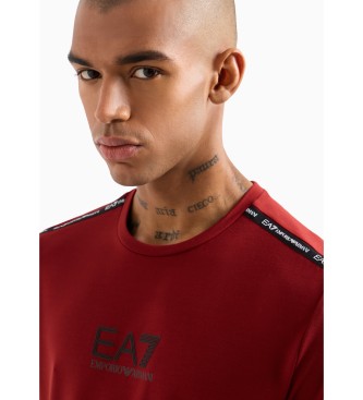 EA7 T-shirt com gola redonda da srie Logo em mistura elstica de viscose cor de vinho