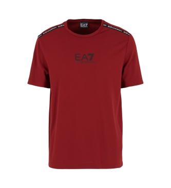 EA7 T-shirt com gola redonda da srie Logo em mistura elstica de viscose cor de vinho