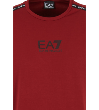 EA7 T-shirt com gola redonda da srie Logo em mistura elstica de viscose cor de vinho