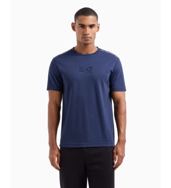 EA7 T-shirt com gola redonda da srie Logo, em viscose azul marinho com elasticidade