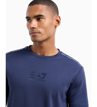 EA7 Logo Series t-shirt med rund hals i marinbl viskosblandning med stretch