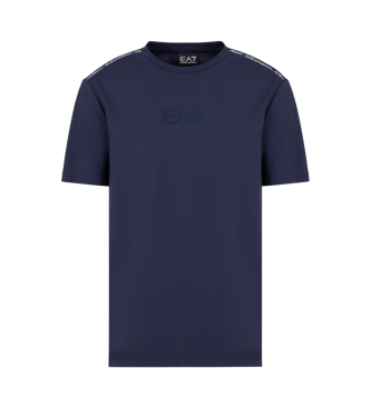 EA7 T-shirt com gola redonda da srie Logo, em viscose azul marinho com elasticidade