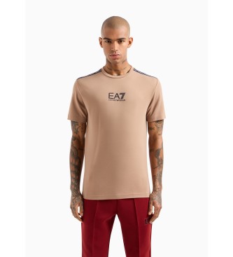 EA7 T-shirt com gola redonda Logo Series em mistura de viscose elstica castanha