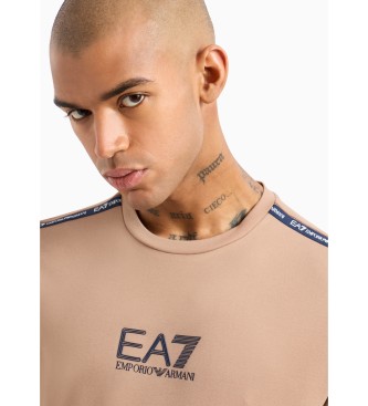 EA7 T-shirt com gola redonda Logo Series em mistura de viscose elstica castanha