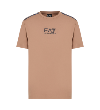 EA7 T-shirt com gola redonda Logo Series em mistura de viscose elstica castanha