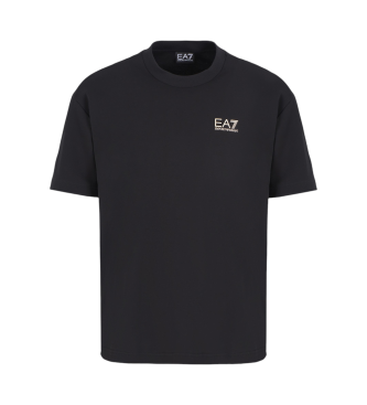 EA7 T-shirt Girocollo 7 Righe in Cotone Nero