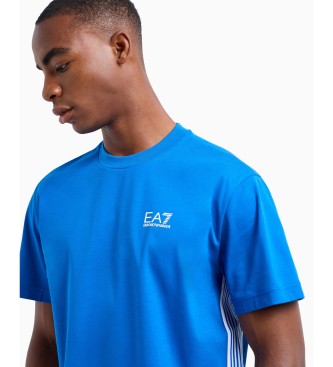 EA7 7 Lines Baumwoll-T-Shirt mit Rundhalsausschnitt blau