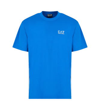 EA7 7 Lines Baumwoll-T-Shirt mit Rundhalsausschnitt blau