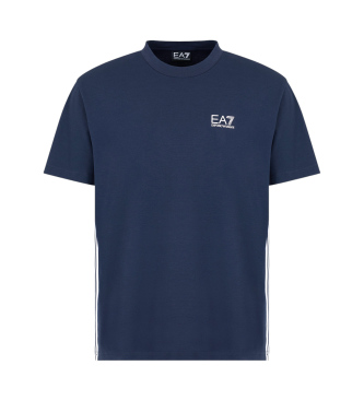 EA7 7 Lines T-shirt med rund hals i navyfarvet bomuld