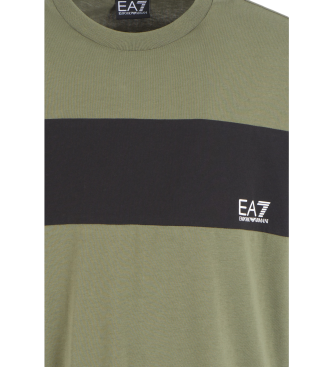 EA7 T-shirt Athletic Colour Block  col ras du cou en coton biologique vert