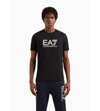 EA7 Visibility Kurzarm-T-Shirt mit Rundhalsausschnitt aus schwarzer Stretch-Baumwolle