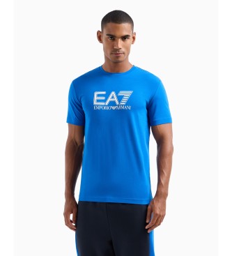 EA7 T-shirt  manches courtes et col ras du cou en coton extensible bleu.  