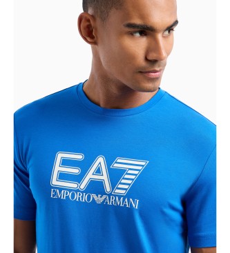 EA7 Visibility short-sleeved crew neck T-shirt in blue stretch cotton  