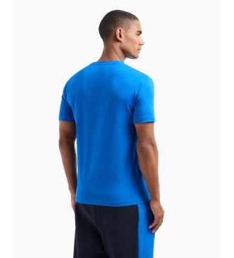 EA7 T-shirt  manches courtes et col ras du cou en coton extensible bleu.  