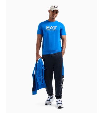 EA7 T-shirt  manches courtes et col ras du cou en coton extensible bleu.  