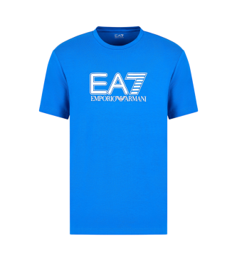 EA7 Visibility Kurzarm-T-Shirt mit Rundhalsausschnitt aus blauer Stretch-Baumwolle  