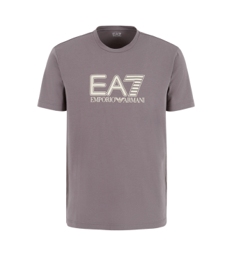 EA7 T-shirt  manches courtes et col ras du cou en coton extensible gris.