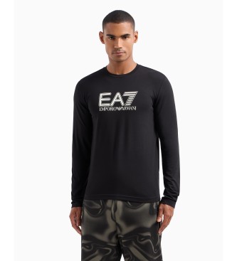 EA7 T-shirt de manga comprida e gola redonda em algodo elstico Visibility black