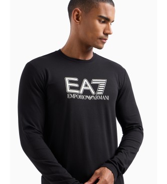 EA7 T-shirt de manga comprida e gola redonda em algodo elstico Visibility black