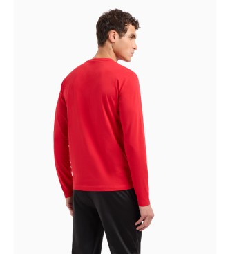 EA7 Long-sleeved crew neck T-shirt in stretch cotton Visibility red