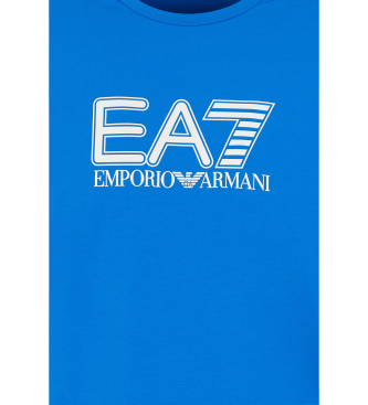 EA7 T-shirt  manches longues et col rond en coton extensible bleu Visibilit