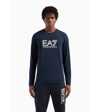 EA7 Long-sleeved crew neck T-shirt in stretch cotton Visibility navy  