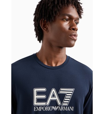 EA7 Long-sleeved crew neck T-shirt in stretch cotton Visibility navy  