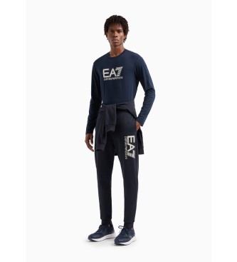 EA7 Long-sleeved crew neck T-shirt in stretch cotton Visibility navy  